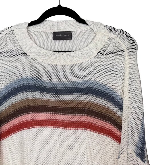 Wooden Ships Ivory & Multi-Color Striped Boxy Crewneck Sweater - Size S / M - Picture 1 of 5